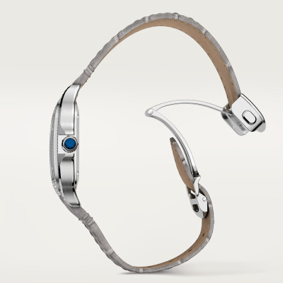 Montre Santos de Cartier Moyen modèle, mouvement automatique, or gris, diamants, 2 bracelets cuir interchangeables