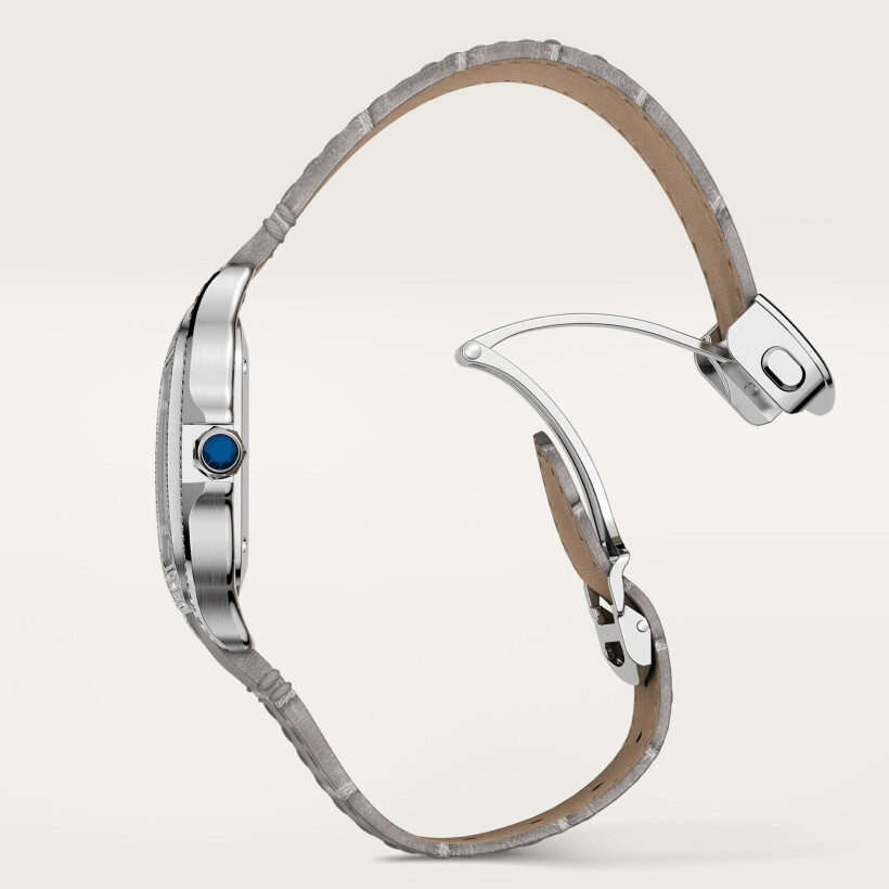 Santos de Cartier watch, Medium model, automatic movement, white gold, diamonds, 2 interchangeable leather bracelets