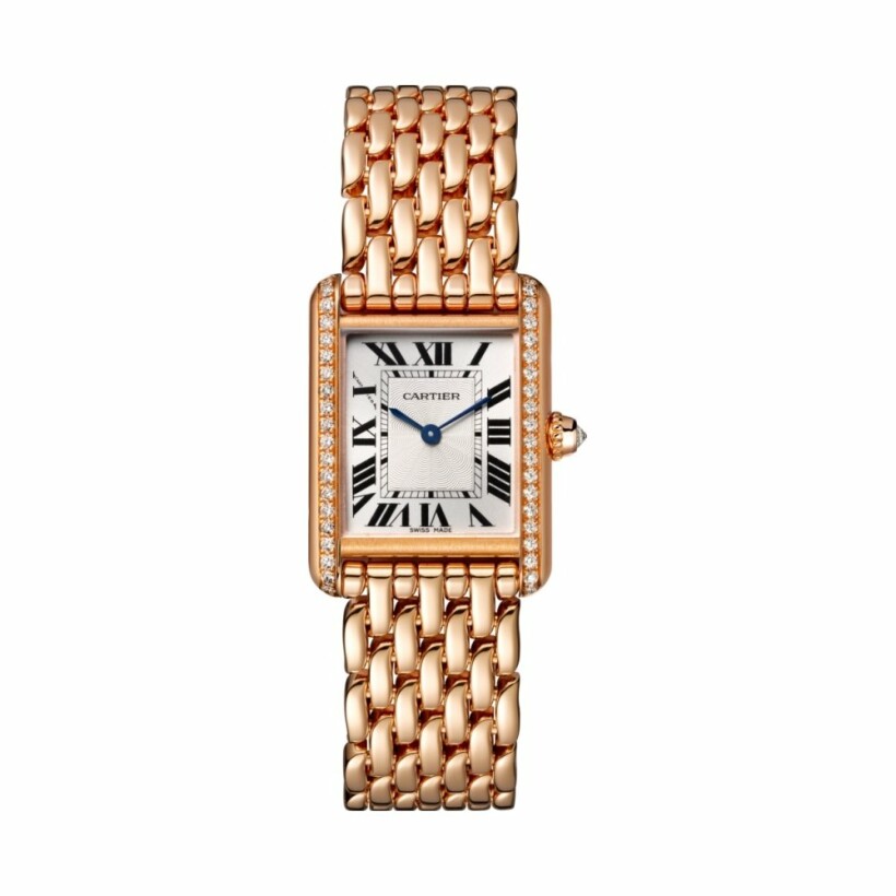 Tank Louis Cartier watch, Small model, hand-wound mechanical movement, rose gold, diamonds
