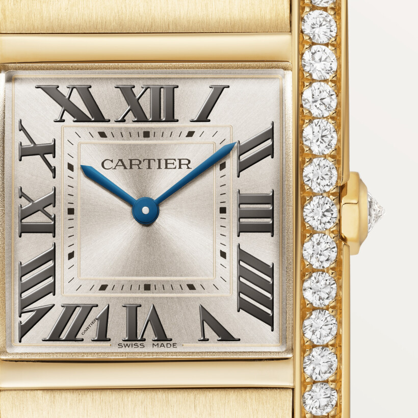 Montre Cartier Tank Française Moyen modèle, mouvement quartz, or jaune, diamants