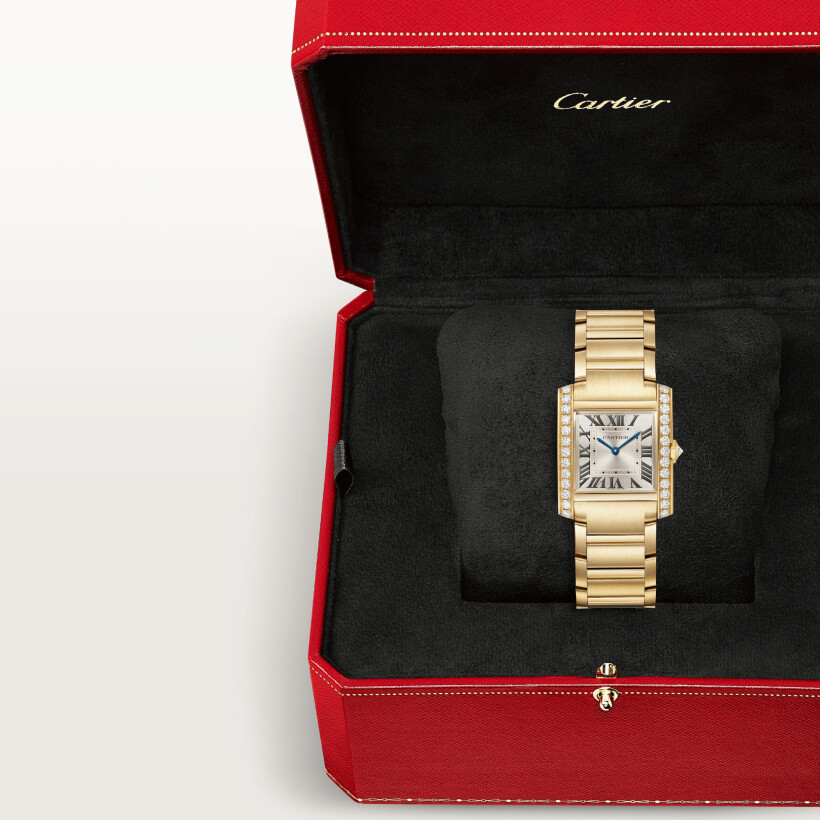 Cartier Tank Française watch, Medium model, quartz movement, yellow gold, diamonds