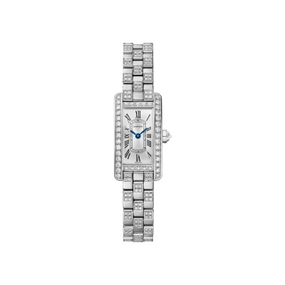 Montre Tank Américaine de Cartier Mini modèle, mouvement quartz - haute autonomie, or gris, diamants