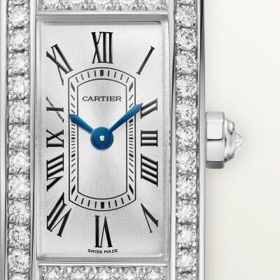 Montre Tank Américaine de Cartier Mini modèle, mouvement quartz - haute autonomie, or gris, diamants