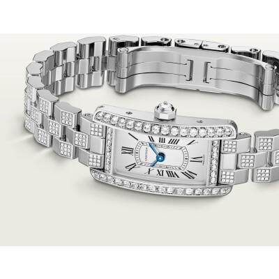 Montre Tank Américaine de Cartier Petit modèle, mouvement quartz - haute autonomie, or gris, diamants