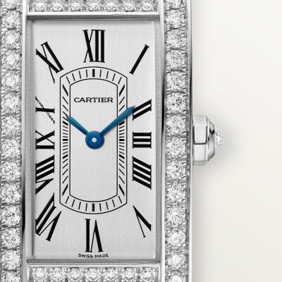 Montre Tank Américaine de Cartier Petit modèle, mouvement quartz - haute autonomie, or gris, diamants