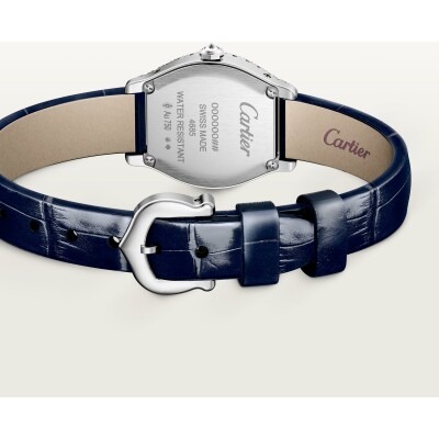 Montre Tortue Mini modèle, mouvement quartz, or gris, diamants, cuir