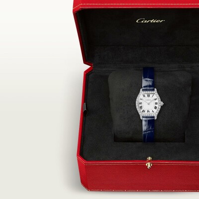 Montre Tortue Mini modèle, mouvement quartz, or gris, diamants, cuir