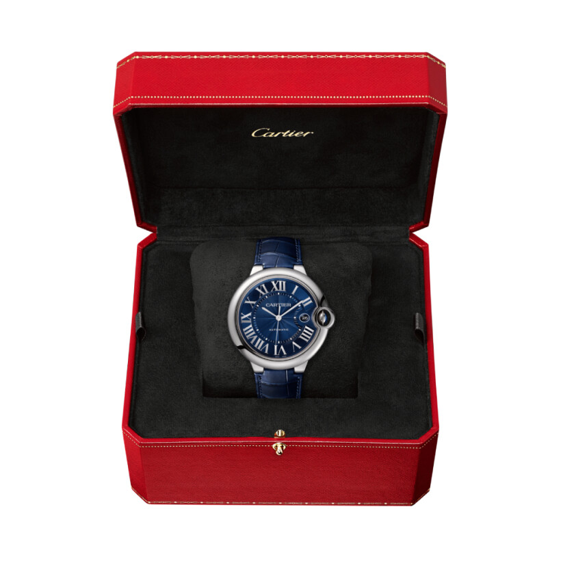 Ballon Bleu de Cartier 42 mm watch, steel, leather