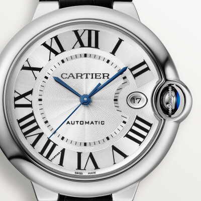 Ballon Bleu de Cartier watch, 40mm, automatic movement, steel, leather