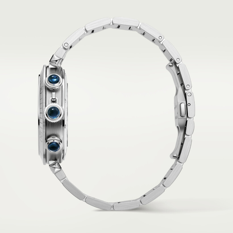 Montre Pasha de Cartier, 41mm, chronographe, mouvement automatique, acier, bracelets acier et cuir interchangeables