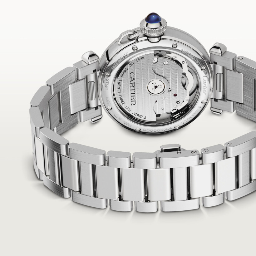 Pasha de Cartier watch, 35 mm, automatic movement, steel, interchangeable straps in leather and steel