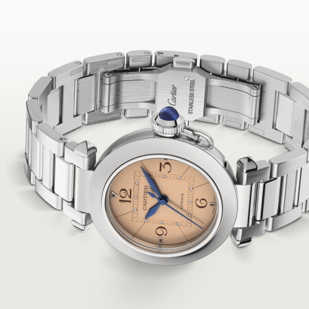 Pasha de Cartier watch, 35 mm, automatic movement, steel, interchangeable straps in leather and steel