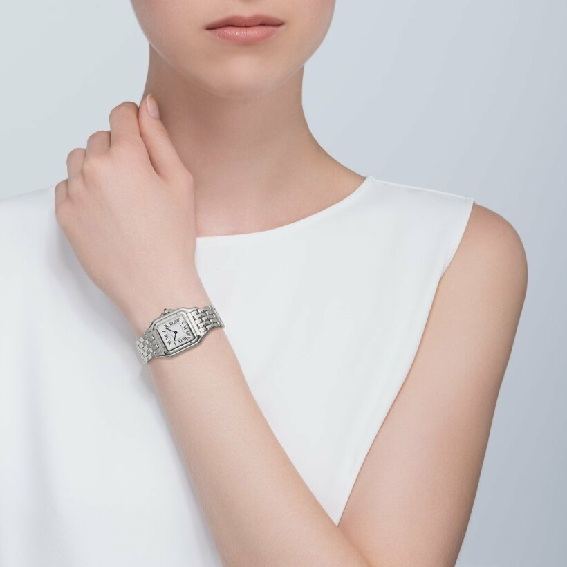 Panthère de Cartier watch, Medium model, quartz movement, steel