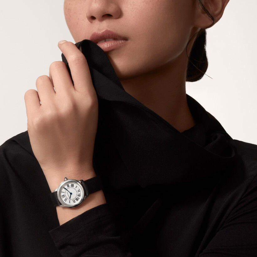 Ronde Must de Cartier watch, 29 mm, quartz movement, steel, strap made without animal materials