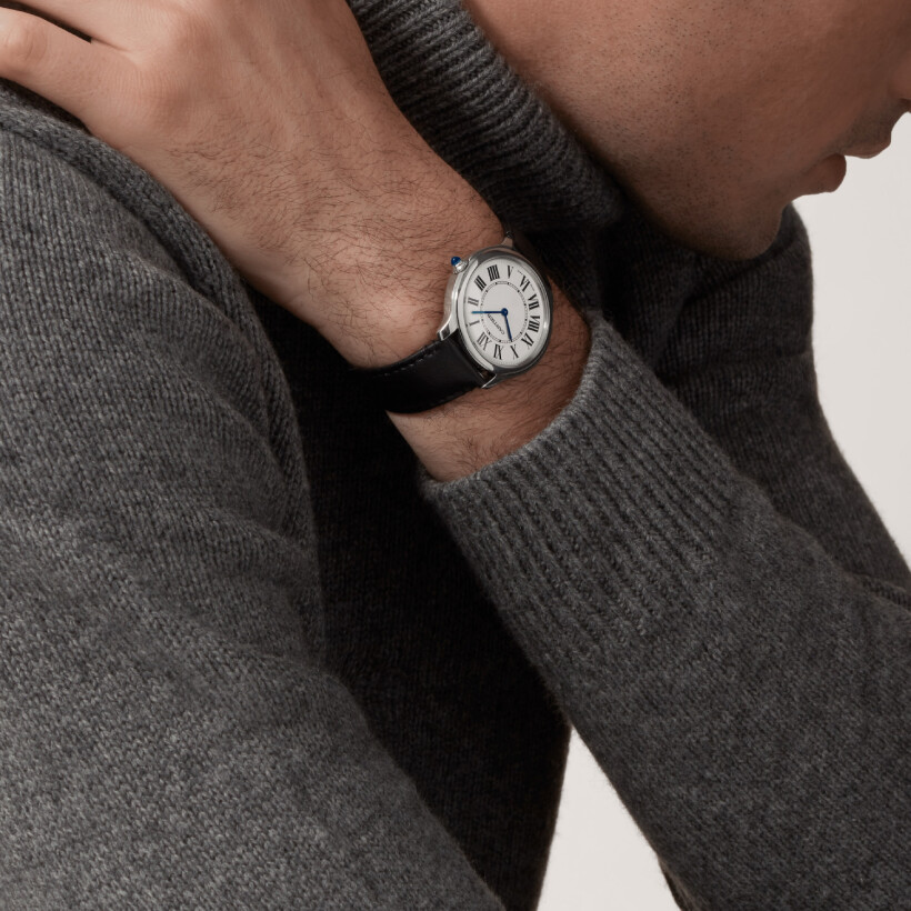 Ronde Must de Cartier watch, 36mm, quartz movement, steel, non-animal material bracelet
