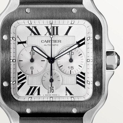 Santos de Cartier Chronograph watch, Extra-large model, automatic movement, steel, ADLC, interchangeable rubber and leather bracelets