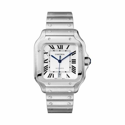 Santos de Cartier watch, Large model, automatic movement, steel, interchangeable metal and leather bracelets