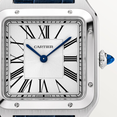 Cartier Santos-Dumont watch, Large model, quartz movement, steel, leather