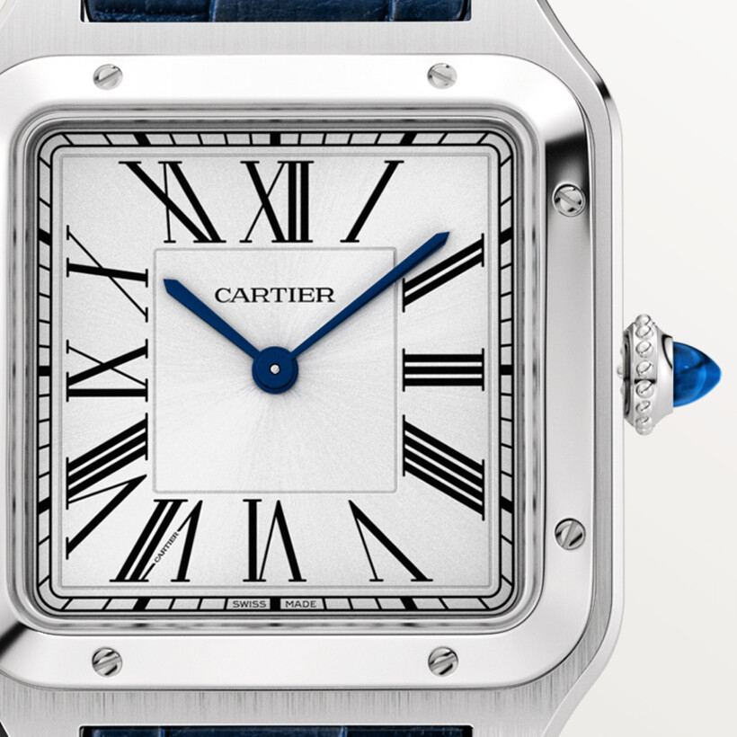 Santos-Dumont watch, Large model, quartz movement, steel, leather