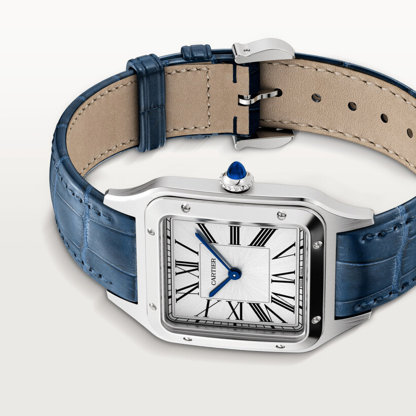 Santos-Dumont watch, Large model, quartz movement, steel, leather