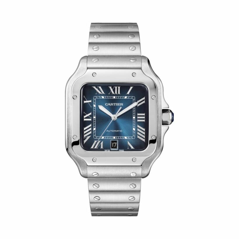 Santos de Cartier watch, Large model, automatic movement, steel, interchangeable metal and leather bracelets