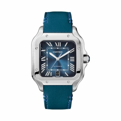 Santos de Cartier watch, Large model, automatic movement, steel, interchangeable metal and leather bracelets