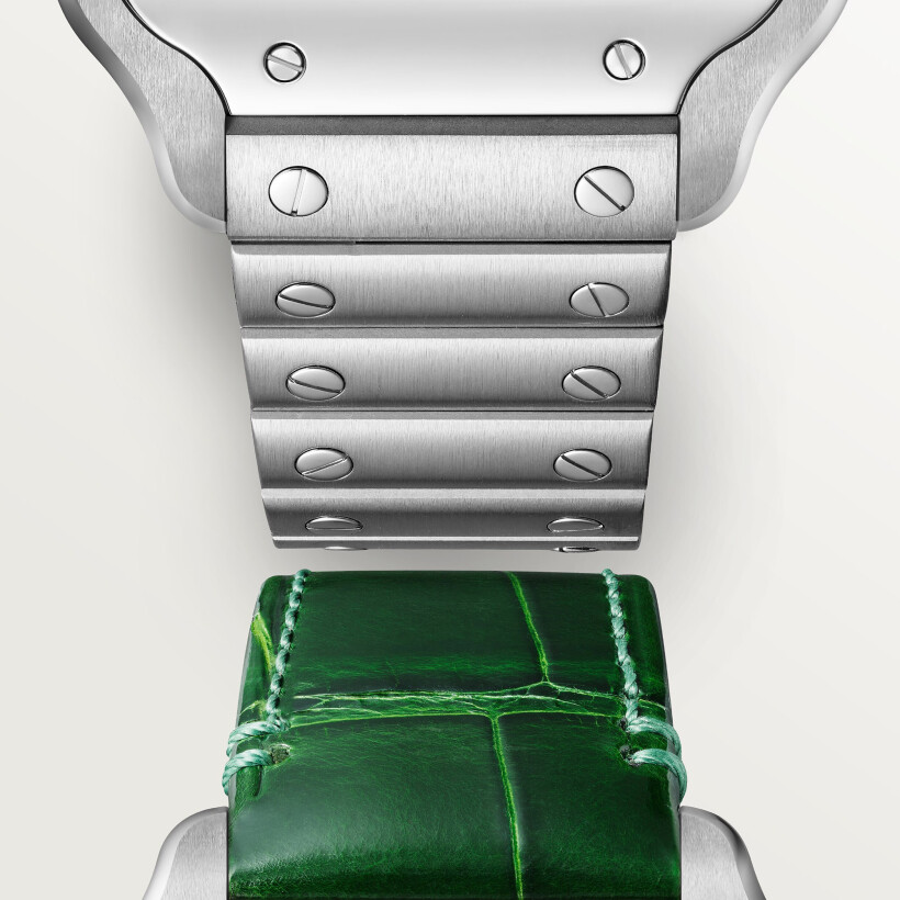 Santos de Cartier watch, Medium model, automatic movement, steel, interchangeable metal and leather straps