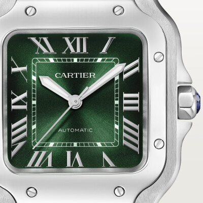 Santos de Cartier watch, Medium model, automatic movement, steel, interchangeable metal and leather straps