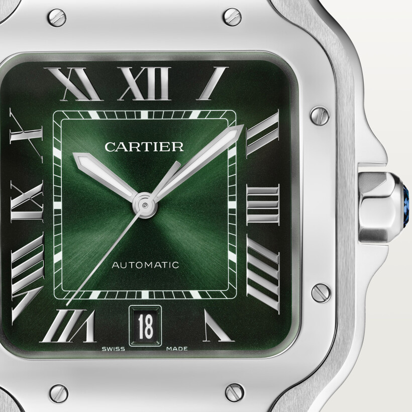 Santos de Cartier watch, Large model, automatic movement, steel, interchangeable metal and leather bracelets
