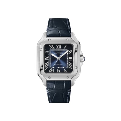 Santos de Cartier watch, Medium model, automatic movement, steel, interchangeable metal and leather straps