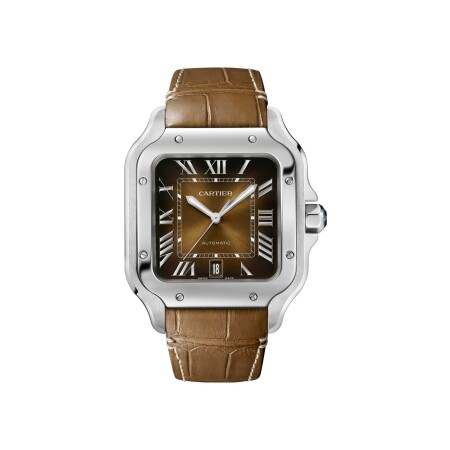 Santos de Cartier watch, Large model, automatic movement, steel, interchangeable metal and leather straps