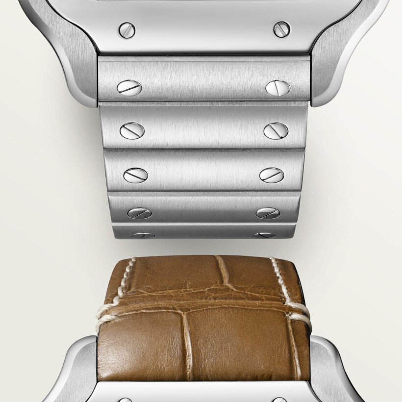 Montre Santos de Cartier, Grand modèle, mouvement automatique, acier, bracelets métal et cuir interchangeables