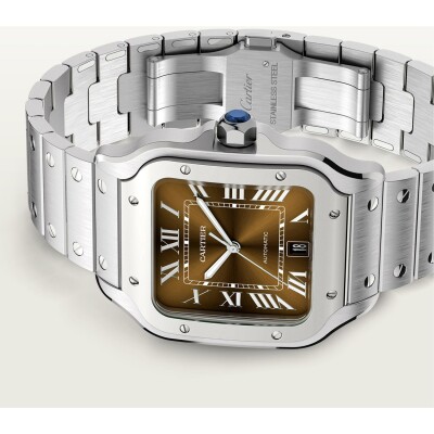 Santos de Cartier watch, Large model, automatic movement, steel, interchangeable metal and leather straps