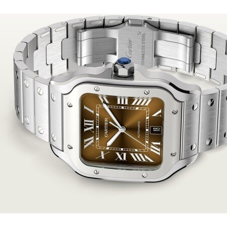 Santos de Cartier watch, Large model, automatic movement, steel, interchangeable metal and leather straps