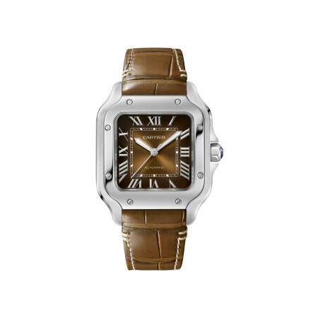 Santos de Cartier watch, Medium model, automatic movement, steel, interchangeable metal and leather straps