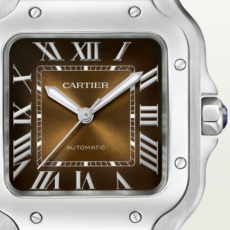 Santos de Cartier watch, Medium model, automatic movement, steel, interchangeable metal and leather straps