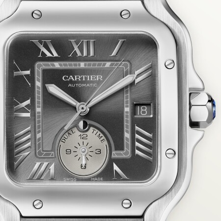 Montre Santos de Cartier, Grand modèle, automatique, double fuseau horaire, acier