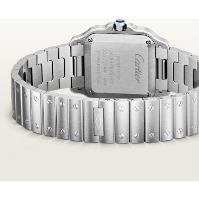 Montre Santos de Cartier Petit modèle, mouvement quartz, acier, bracelets métal et cuir interchangeables