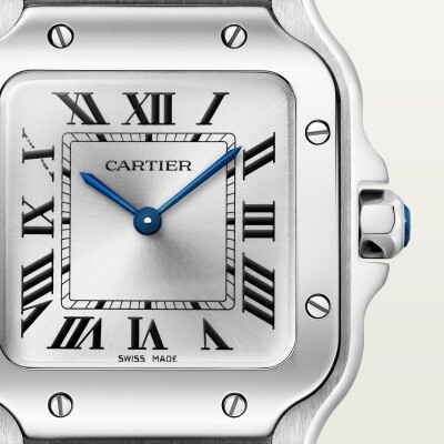 Montre Santos de Cartier Petit modèle, mouvement quartz, acier, bracelets métal et cuir interchangeables