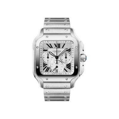 Santos de Cartier watch Large model, automatic movement, steel, interchangeable metal bracelet and rubber straps