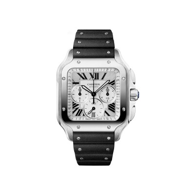 Santos de Cartier watch Large model, automatic movement, steel, interchangeable metal bracelet and rubber straps