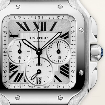 Montre Santos de Cartier Grand modèle, mouvement automatique, acier, bracelets métal et caoutchouc interchangeables