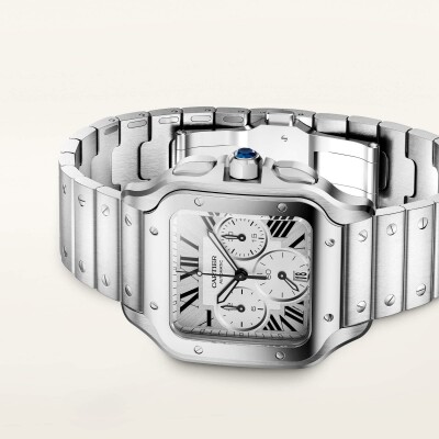 Montre Santos de Cartier Grand modèle, mouvement automatique, acier, bracelets métal et caoutchouc interchangeables