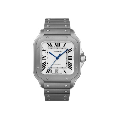 Montre Santos de Cartier Grand modèle, mouvement automatique, titane, bracelets titane et cuir interchangeables
