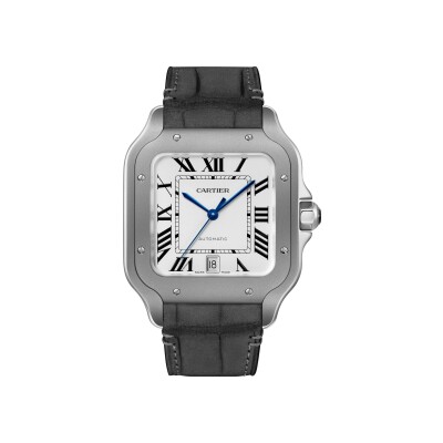 Montre Santos de Cartier Grand modèle, mouvement automatique, titane, bracelets titane et cuir interchangeables