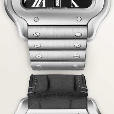 Montre Santos de Cartier Grand modèle, mouvement automatique, acier, bracelets métal et cuir interchangeables