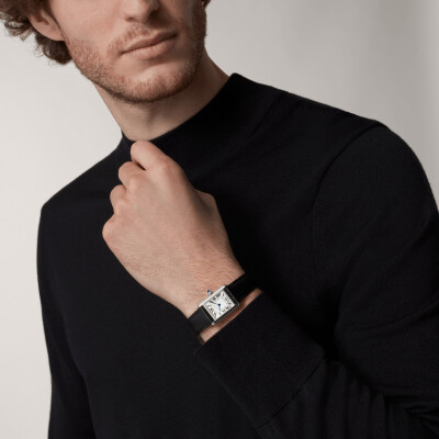 Tank Must watch, Small model, photovoltaic SolarBeat™ movement, steel, strap made with non-animal leather