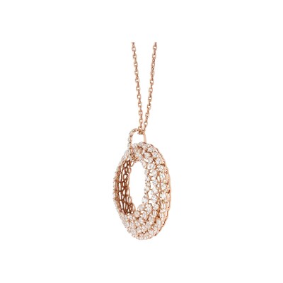 Collier Corsica rond en or rose, diamants poires multi illusion et double chaine