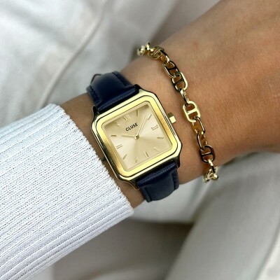Bracelet de montre Cluse 14 mm Leather Navy Blue, Gold Colour
