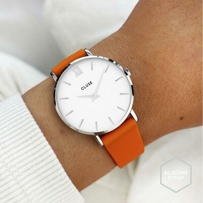 Bracelet de montre Cluse 16 mm Silicone Orange, Silver Colour